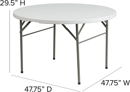 Hanaiette 48'' Portable Round Bi-Fold Granite White Plastic Folding Camping Tables,Foldable Lightweight Table,for Picnic,Garden,Party,Beach..