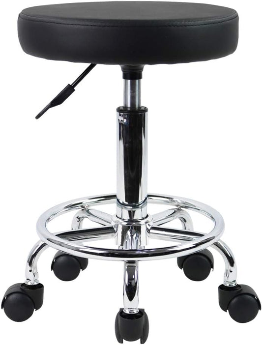 KKTONER Swivel Chair PU Leather Swivel Chair with Footrest Height Adjustable Height for Spa Tattoo Salon Work Office Massage Small Task Chair (Black)