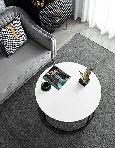 White Round Coffee Table for Living Room, Bedroom and Office, Modern Cocktail Table, Accent Side Sofa Table with Wooden Top & Metal Frame, Sturdy and Stylish, 31.5 Inch