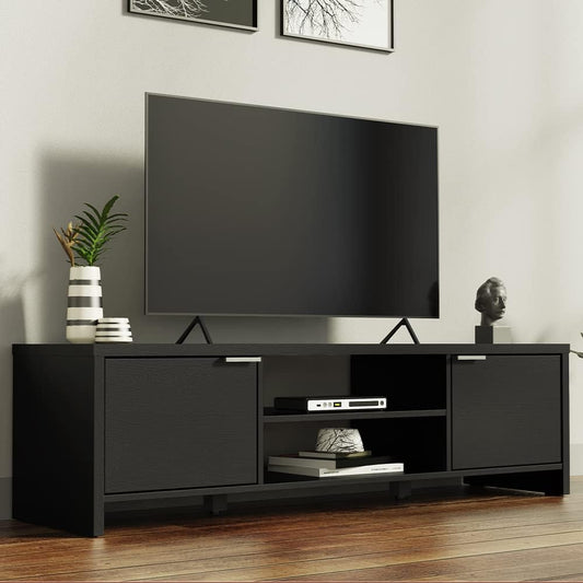 Madesa TV Stand Cabinet with Storage Space and Cable Management, TV Table Unit for TVs up to 65 Inches, Wooden, 16'' H x 15'' D x 57'' L - Black