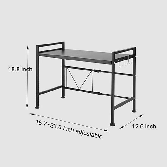 Peniogar Microwave Shelf 2 Tier Expandable and Height Adjustable Microwave Oven Rack Oven Countertop Stand Kitchen Counter Shelf with 3 Hooks Black