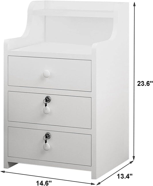 GMSWCG Nightstand, Bedside Table, Simple End Table Bedroom Coffee Table 3 Drawer with Lock Cabinet,Side Table File Cabinet Storage Table for Bedroom/Living Room/Study Room Bedside Cabinets