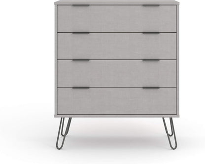 FurniFlex Wooden Chest of Drawers Bedroom Storage Furniture with Metal Handles, Grey
