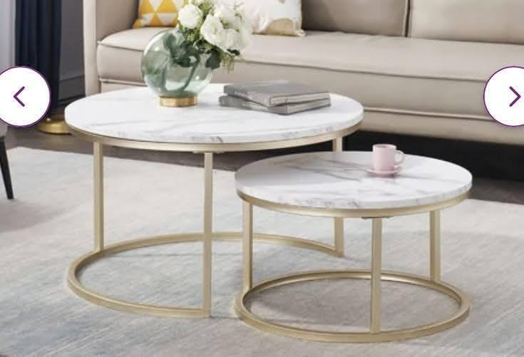 Generic Coffee Table, Round, 71 cm x 45, Gold and White