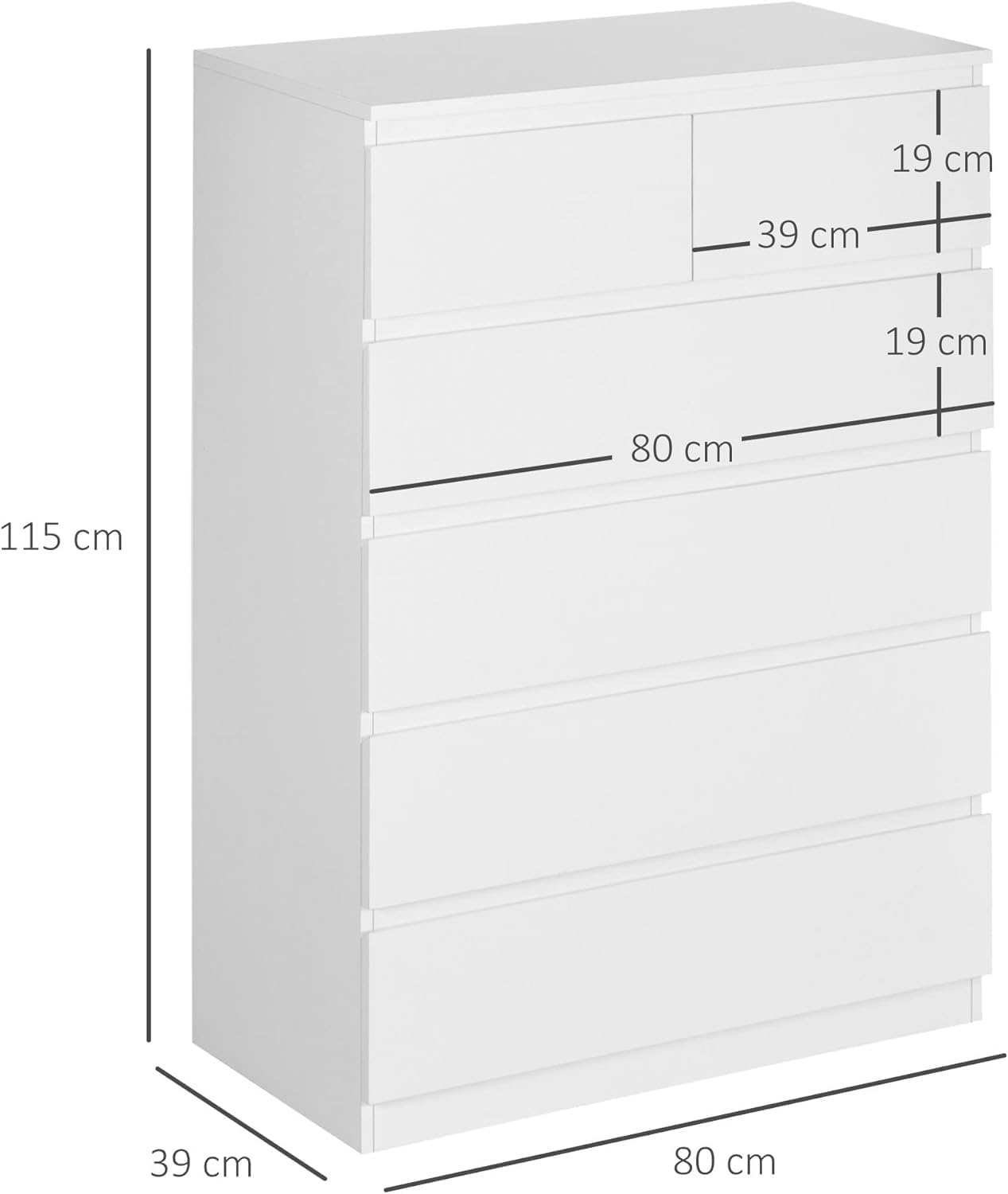 FurniFlex 6 Drawers Modern Wooden Dresser for Entryway, 80 cm x 39 cm x 115 cm Size, White