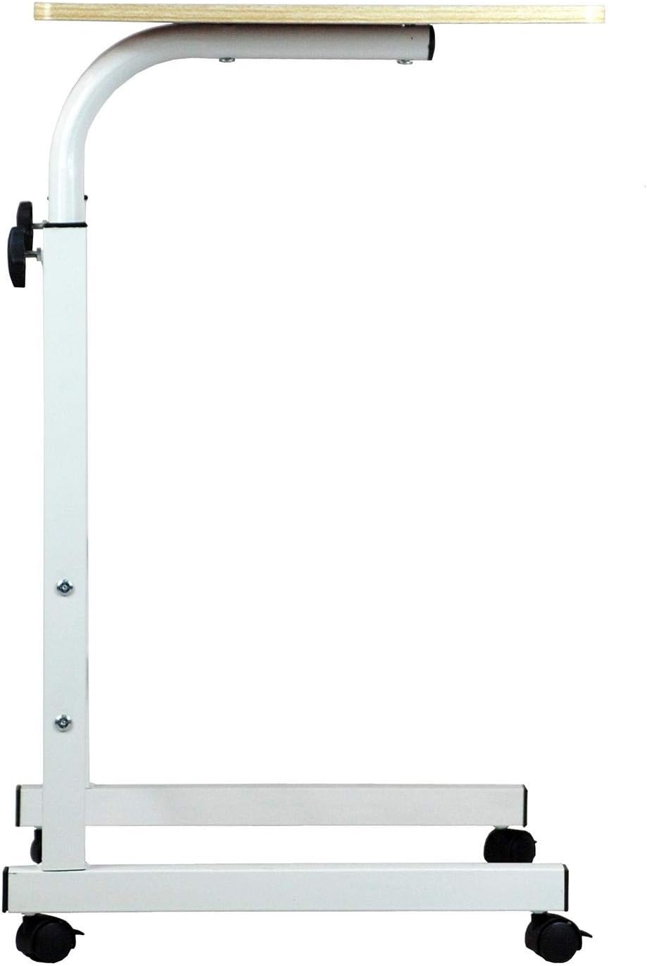Z ZELTA Height Adjustable Mobile Table with Rolling Castors, Overbed Laptop Desk, Multi-Purpose Table, Sturdy Metal Frame, Birch Finish, Perfect for Home, Office, and Hospital Use