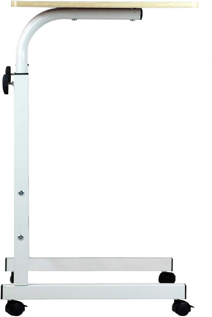 Z ZELTA Height Adjustable Mobile Table with Rolling Castors, Overbed Laptop Desk, Multi-Purpose Table, Sturdy Metal Frame, Birch Finish, Perfect for Home, Office, and Hospital Use
