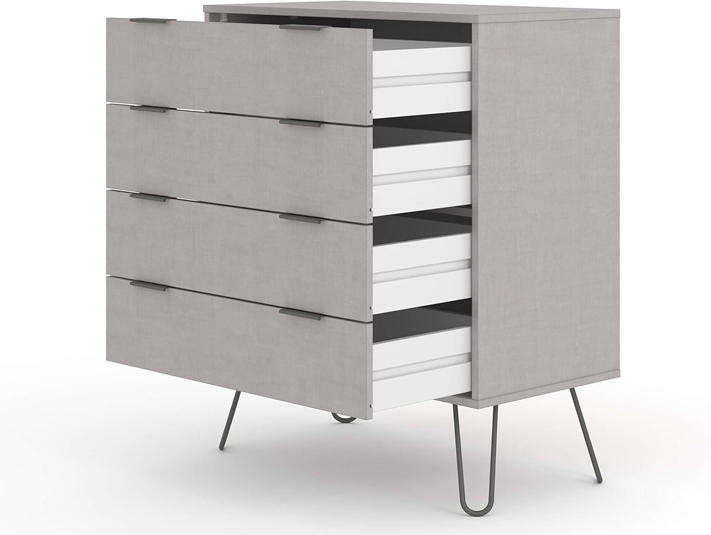 FurniFlex Wooden Chest of Drawers Bedroom Storage Furniture with Metal Handles, Grey