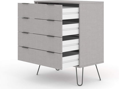 FurniFlex Wooden Chest of Drawers Bedroom Storage Furniture with Metal Handles, Grey