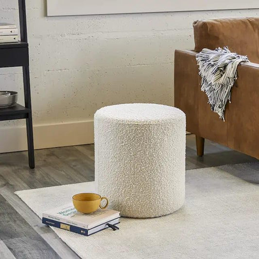 Generic Glam Panda Fabric Ottoman, Off-White, 45cm (H) x 43cm (W) x 45cm (D), 15kg