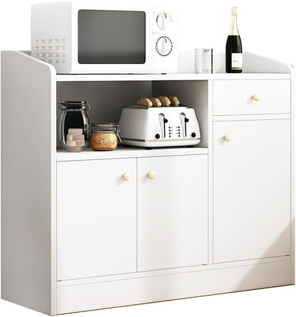 Sharpdo Kitchen Storage Cabinet Sideboard,Modern Simple Multifunctional Coffee Corner with 1 Drawers and 3 Adjustable Shelves,Suitable Kitchen, Living Room, Dining Room (White)