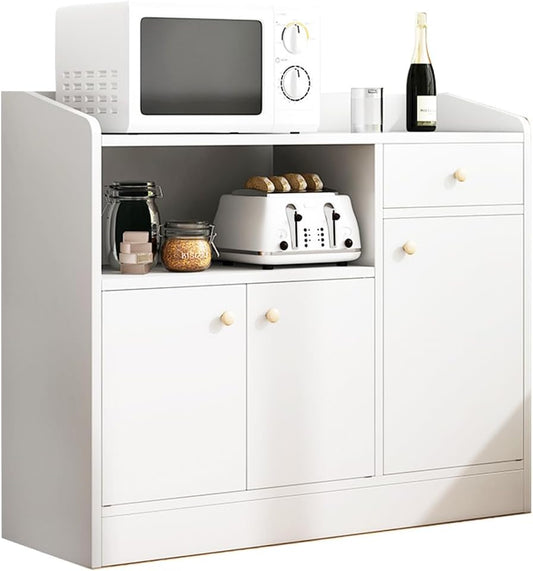 Sharpdo Kitchen Storage Cabinet Sideboard,Modern Simple Multifunctional Coffee Corner with 1 Drawers and 3 Adjustable Shelves,Suitable Kitchen, Living Room, Dining Room (White)