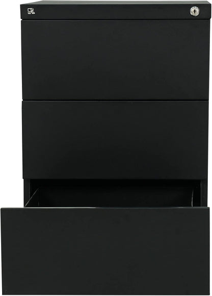 RIGID Steel Mobile Pedestal 3 Drawer Storage Unit Modern & Sleek Office Furniture Black