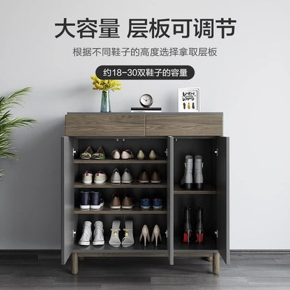 Nordic Wooden Simple Shoe Cabinets Thin Design Entrance Vertical Wooden Shoe Home Furniture (Color : A, Size : 105x100cm)