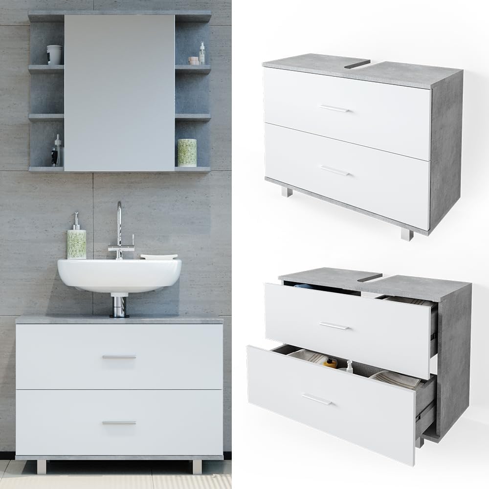 Vicco Ilias Vanity Unit Concrete/White 80 x 60.8 cm