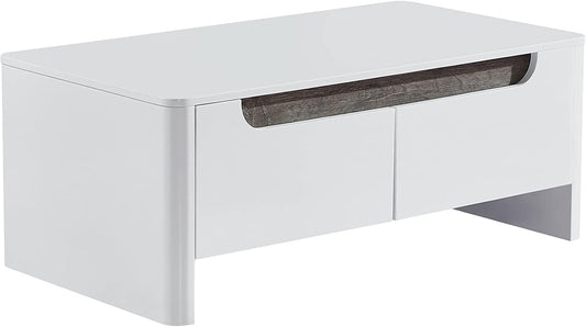 Casa Vital Zarago Coffee Table, White, 120 x 60 x 45 cm, Made of MDF, Living Room Table, Table Top, 50 kg Maximum Weight Load, 2 Drawers with Guides, Rounded Corners