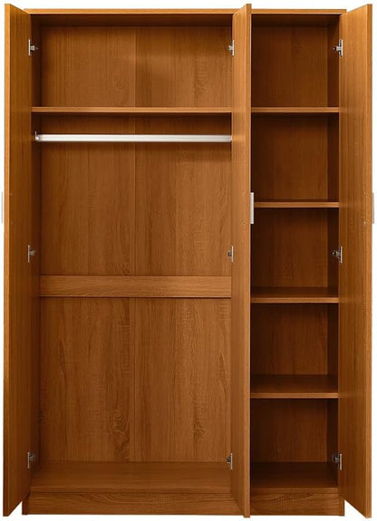 Wooden 3 Door Wardrobe with Shelf and Hanging Rail Modern Clothes Storage Cupboards Unit for Bedroom Furniture W 115.4 * D 50 * H 180cm (Oak Effect)