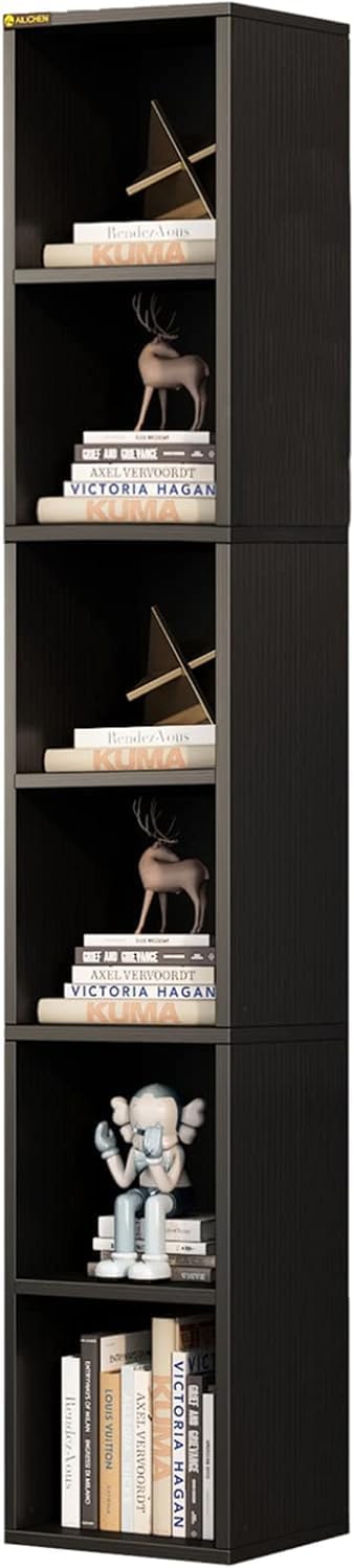 ALISENED 68.5" Tall Narrow Bookshelf, 6 Shelf Wooden Corner Bookcase, Modern Skinny Cubes Storage Organizer Display Shelving for Bedroom, Library, Living Room, Home, Office, Black