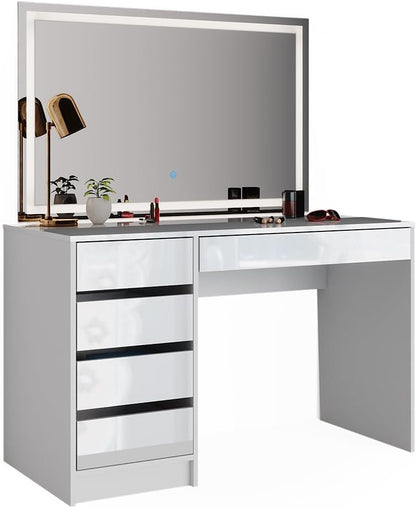 Vicco dressing table with light "Sherry", White High gloss, 120 cm with LED lighting