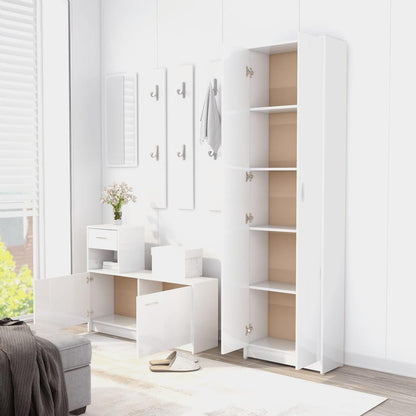 FurniFlex Hallway High Gloss Living Room Storage Wardrobe, White