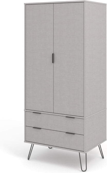 FurniFlex 2 Door Double Wardrobe Cupboard Bedroom Storage with 2 Drawer, Grey