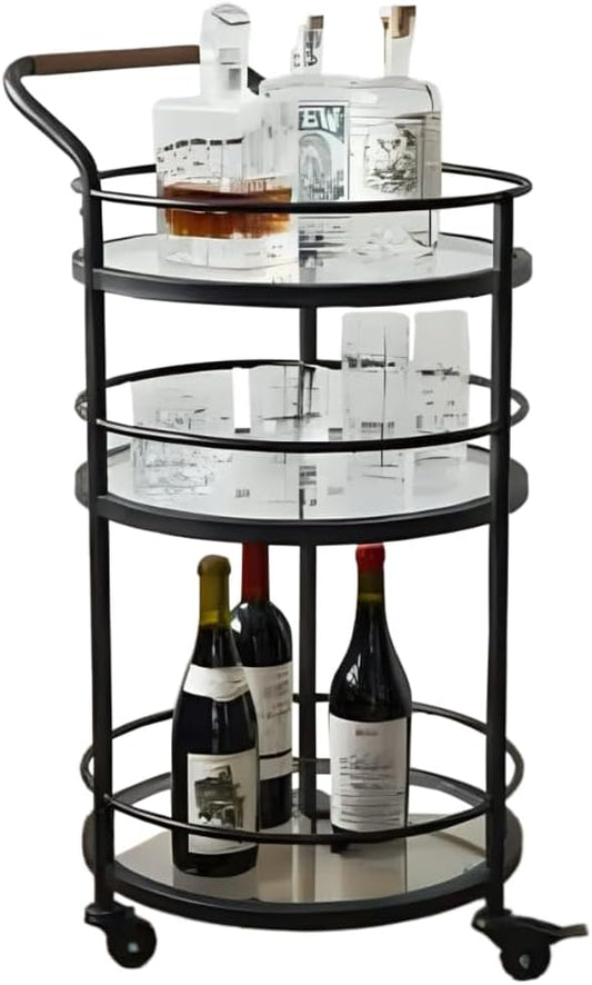 AR Corner Steel Frame Tea Cart, 45 cm Diameter x 85 cm Height, Black/Transparent