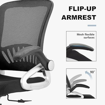 Al Amal Mesh Office Chair High Back Folding Armrest Adjustable Headrest Lumbar Support (Black) - Silver Hand Rest