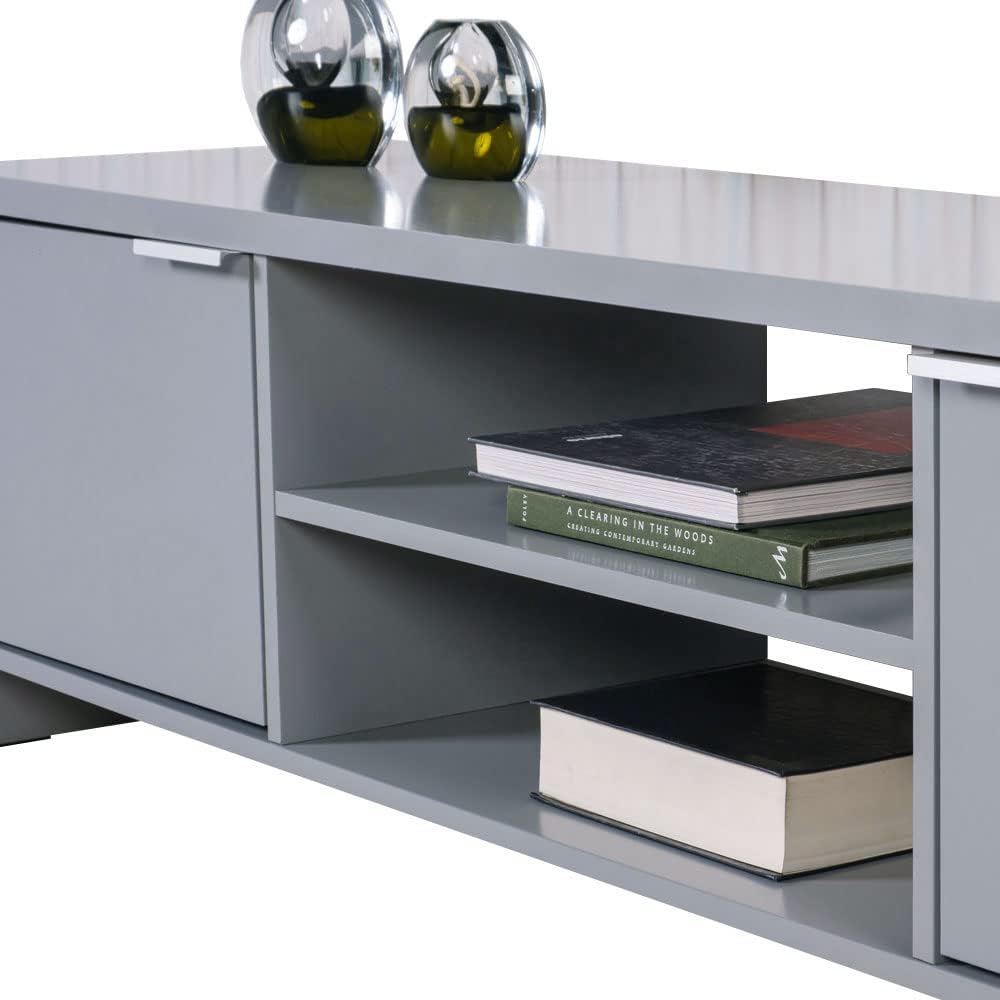 MADESA TV Stand Cabinet with Storage Space and Cable Management, TV Table Unit for TVs up to 65 Inches, Wooden, 40 H x 38 D x 145 L cm - Grey