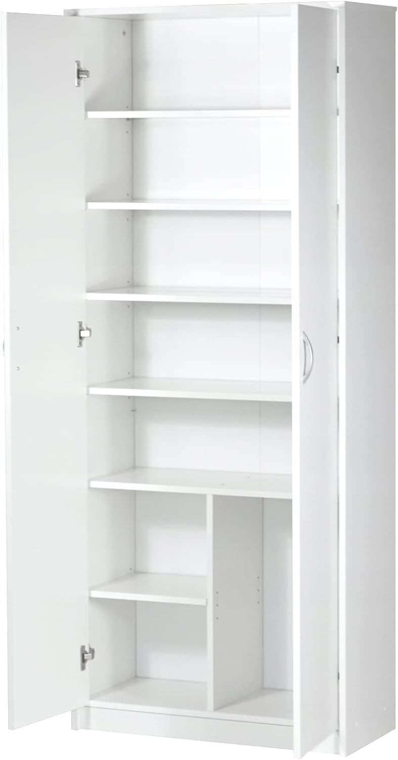 FurniFlex 6-Shelves MDF Wood Wardrobe Cabinet, 74 cm x 180 cm Size, White