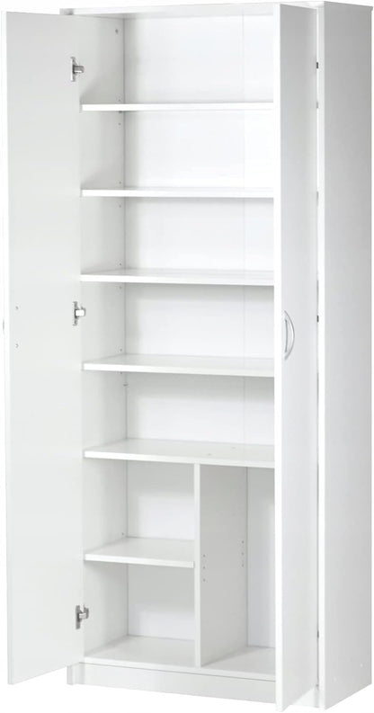 FurniFlex 6-Shelves MDF Wood Wardrobe Cabinet, 74 cm x 180 cm Size, White