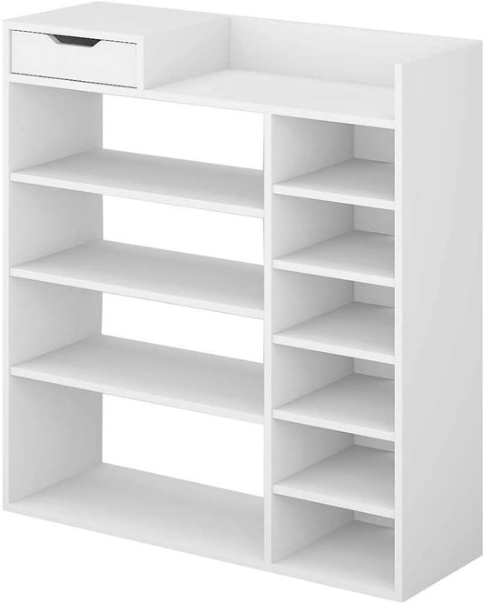 Vicosim Wooden Shoe Shelf, Storage Closet/Drawer Cabinet and Layers Unit, Bookshelf/Shoe Shelving Organizer, White Furniture for Home, Hallway, Bedroom, Corner, White