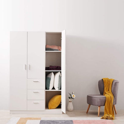 Panana Modern 3 Doors, 3 Drawers Wardrobes with Hanging Rail, Large Triple Clothes Storage Closet - White