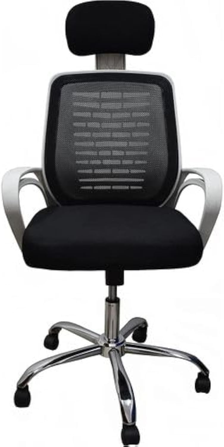 Premium Office Chair with White Plastic Adjustable Headrest Mesh Back and Strong Metal Star - Market Misr (Black, Manager Chair)