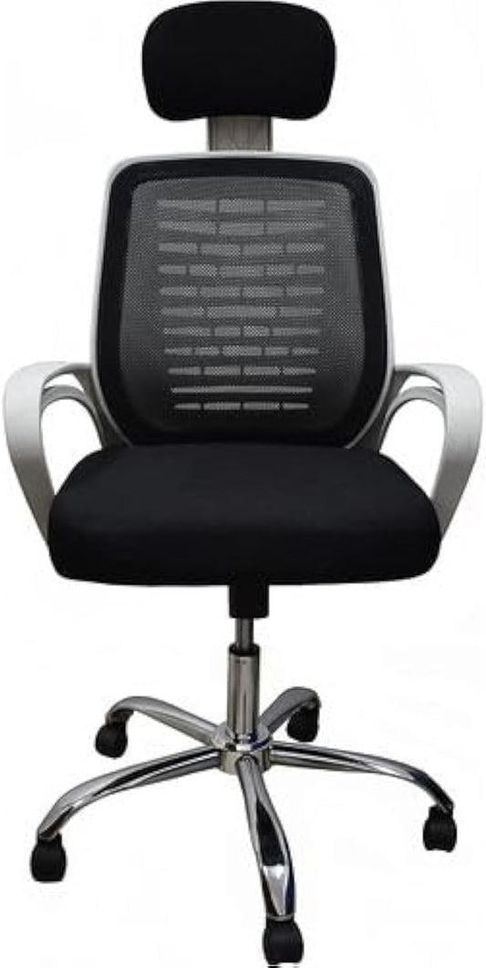 Premium Office Chair with White Plastic Adjustable Headrest Mesh Back and Strong Metal Star - Market Misr (Black, Manager Chair)