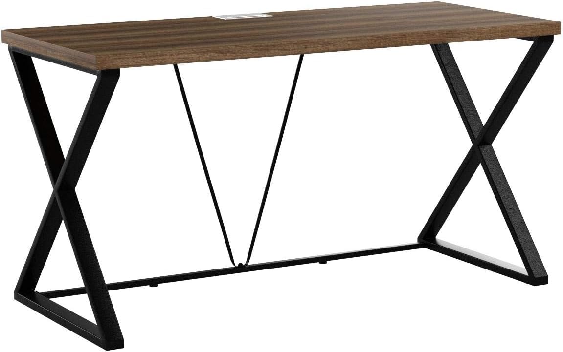 dyh Computer Desk, Rustic Wood and Metal X Writing Desk, Wood Table for Home Office, 55 inch
