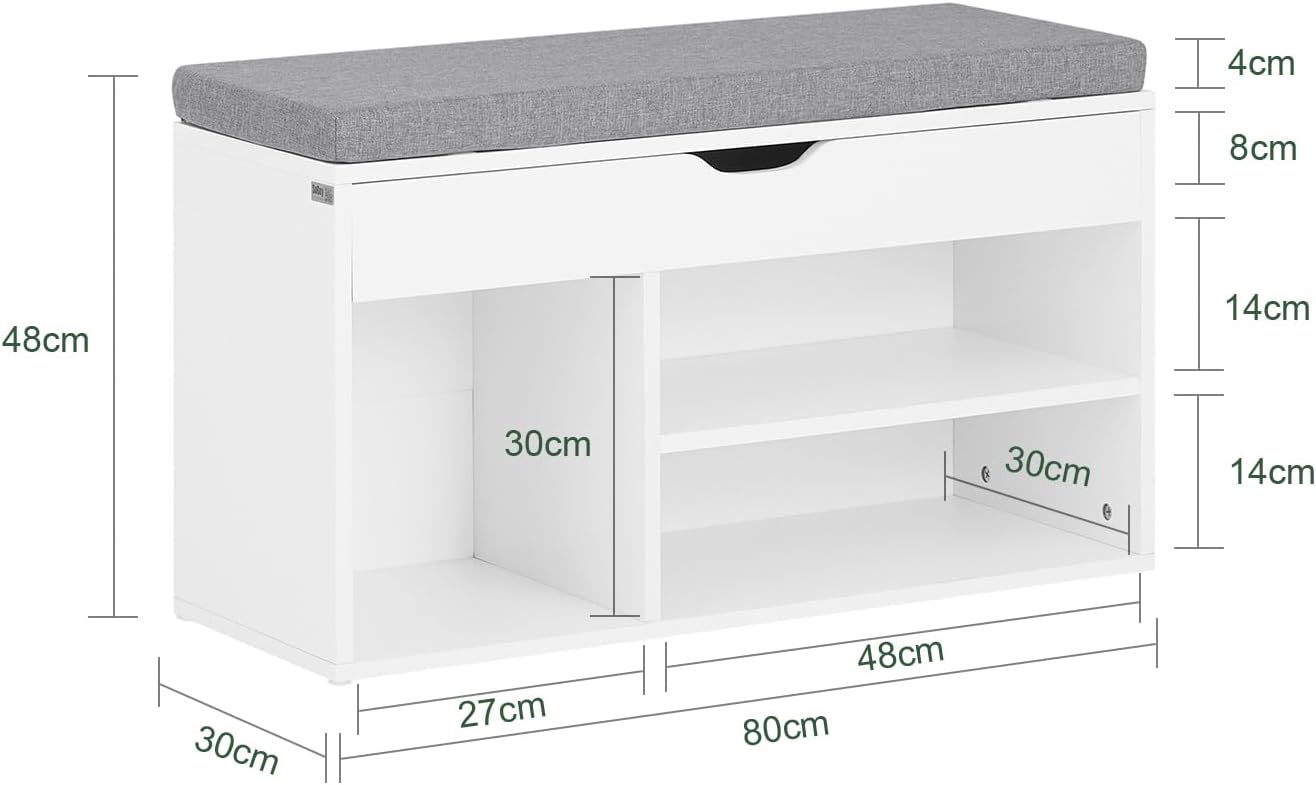 SoBuy FSR45-HG,Shoe Storage Cabinet,Shoe Rack Shoe Bench with Lift Up Bench Top and Grey Cushion