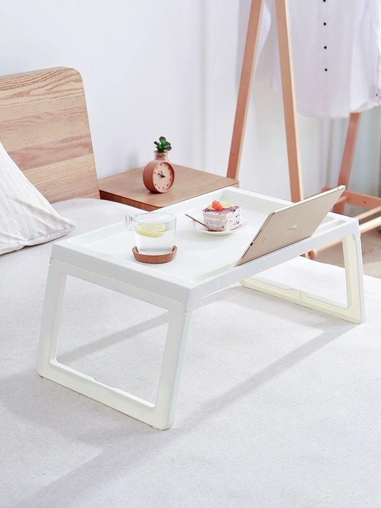 Breakfast Table, Small Bed Table, Foldable Sub-Food Rack, Lazy Desk for Girls Bedroom, Student Dormitory Study Laptop Table (Grey)