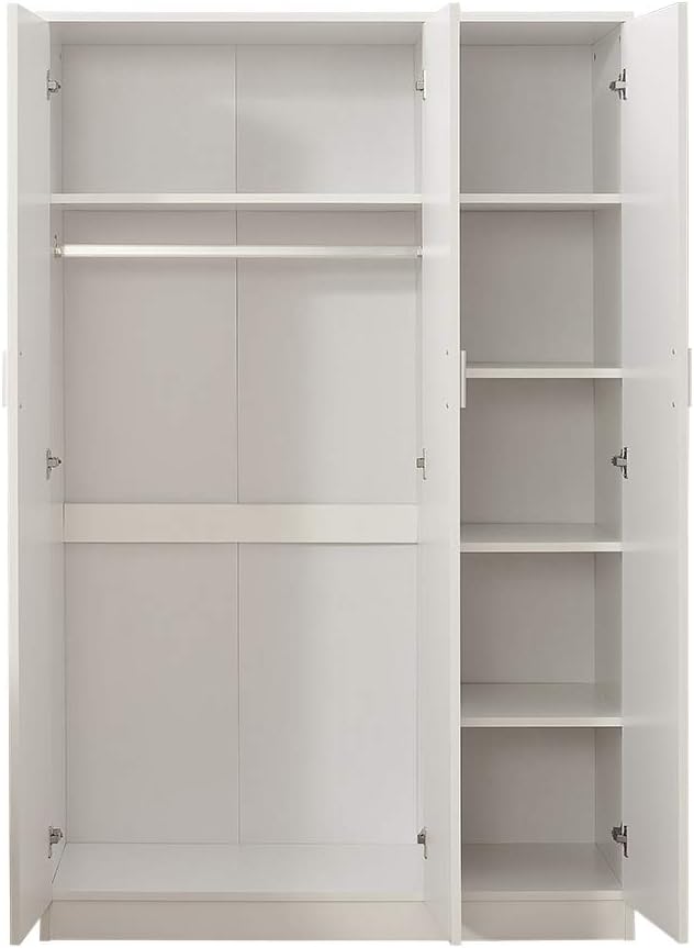 Wooden 3 Doors Wardrobes with Hanging Rail and Storage Shelves Modern Large Clothes Cupboards Unit for Bedroom Furniture