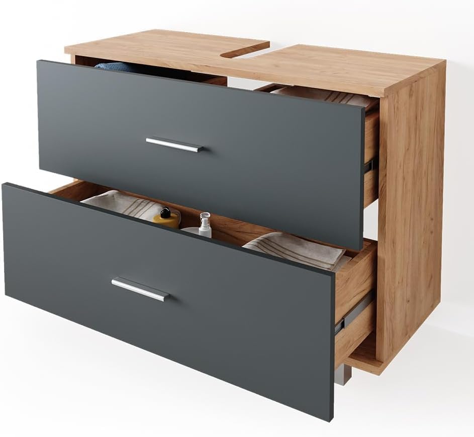 FurniFlex Ilias Vanity Unit Cabinet, 80 cm x 60.8 cm Size, Oak/Anthracite