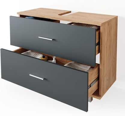FurniFlex Ilias Vanity Unit Cabinet, 80 cm x 60.8 cm Size, Oak/Anthracite