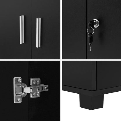 Panana Office Wood Storage Cabinet, 2 Door Engineered Wood Cupboard Tall White Slim Cabinet With Lock Bookcase Filing Cabinet For Family Office (Black1)