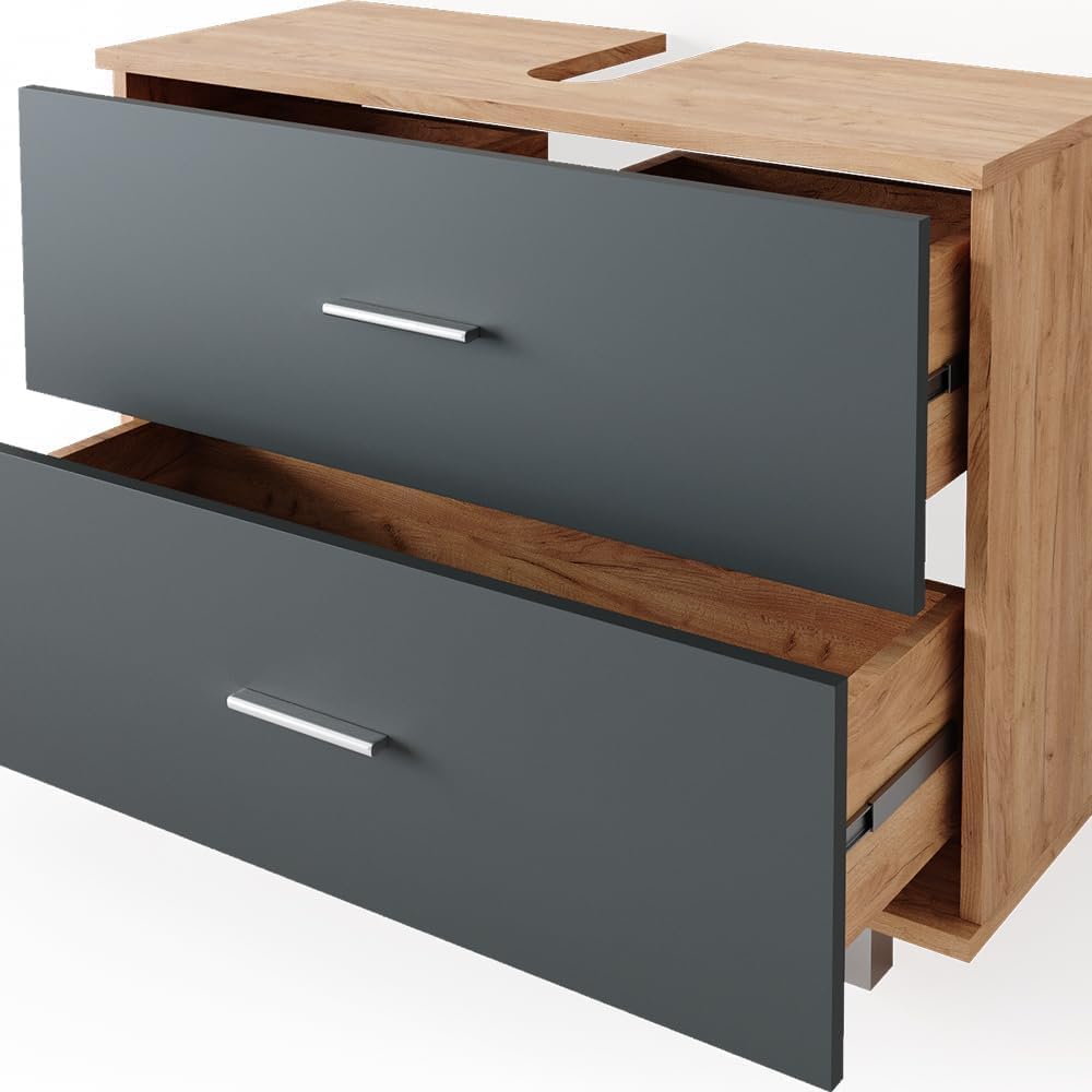 FurniFlex Ilias Vanity Unit Cabinet, 80 cm x 60.8 cm Size, Oak/Anthracite