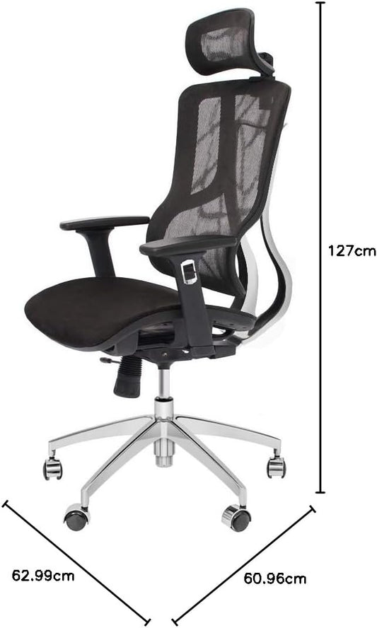CangLong Executive Chair with 2D Adjustable Headrest, Ergonomic Office Chair with Mesh Seat and High Back, Desk Chair with 3D Armrest, Multifunction for Relaxation, BIFMA Certification No 5.1, Black