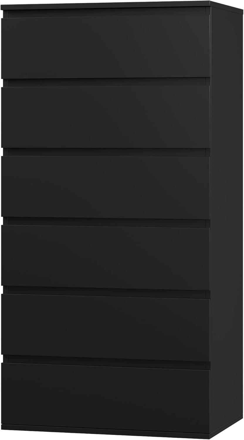 FOREHILL Chest of Drawers 119 cm High Black with 6 Drawers Sideboard Drawer Cabinet for Bedroom Hallway Living Room 60 x 40 x 119 cm
