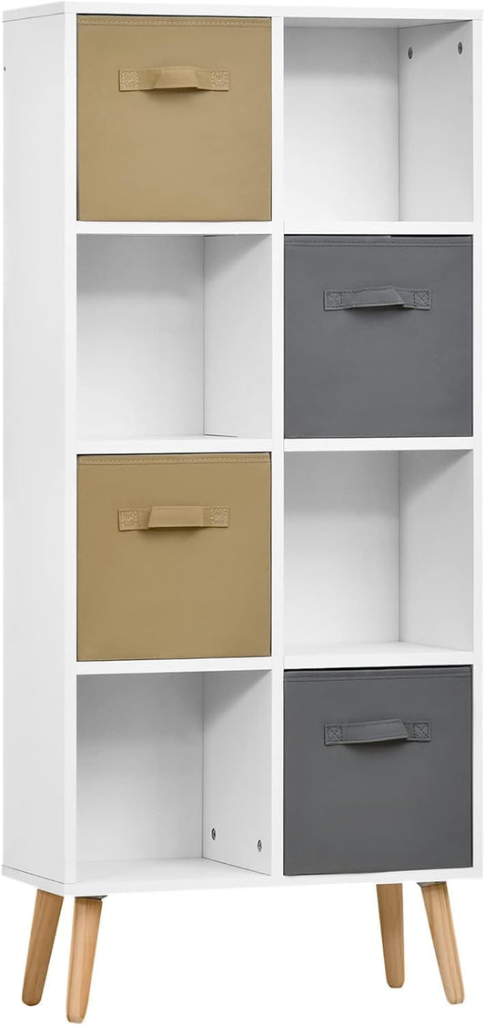FurniFlex Free-Standing 8 Cube Storage Cabinet with 4 Fabric Drawers, 54.5 cm Length x 24 cm Width x 122.5 cm Height