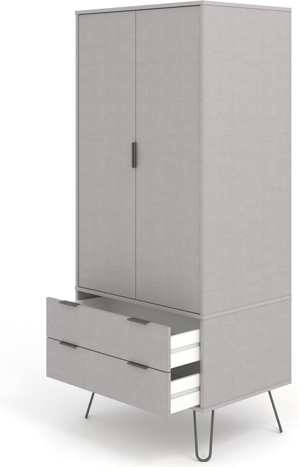 FurniFlex 2 Door Double Wardrobe Cupboard Bedroom Storage with 2 Drawer, Grey