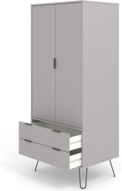 FurniFlex 2 Door Double Wardrobe Cupboard Bedroom Storage with 2 Drawer, Grey