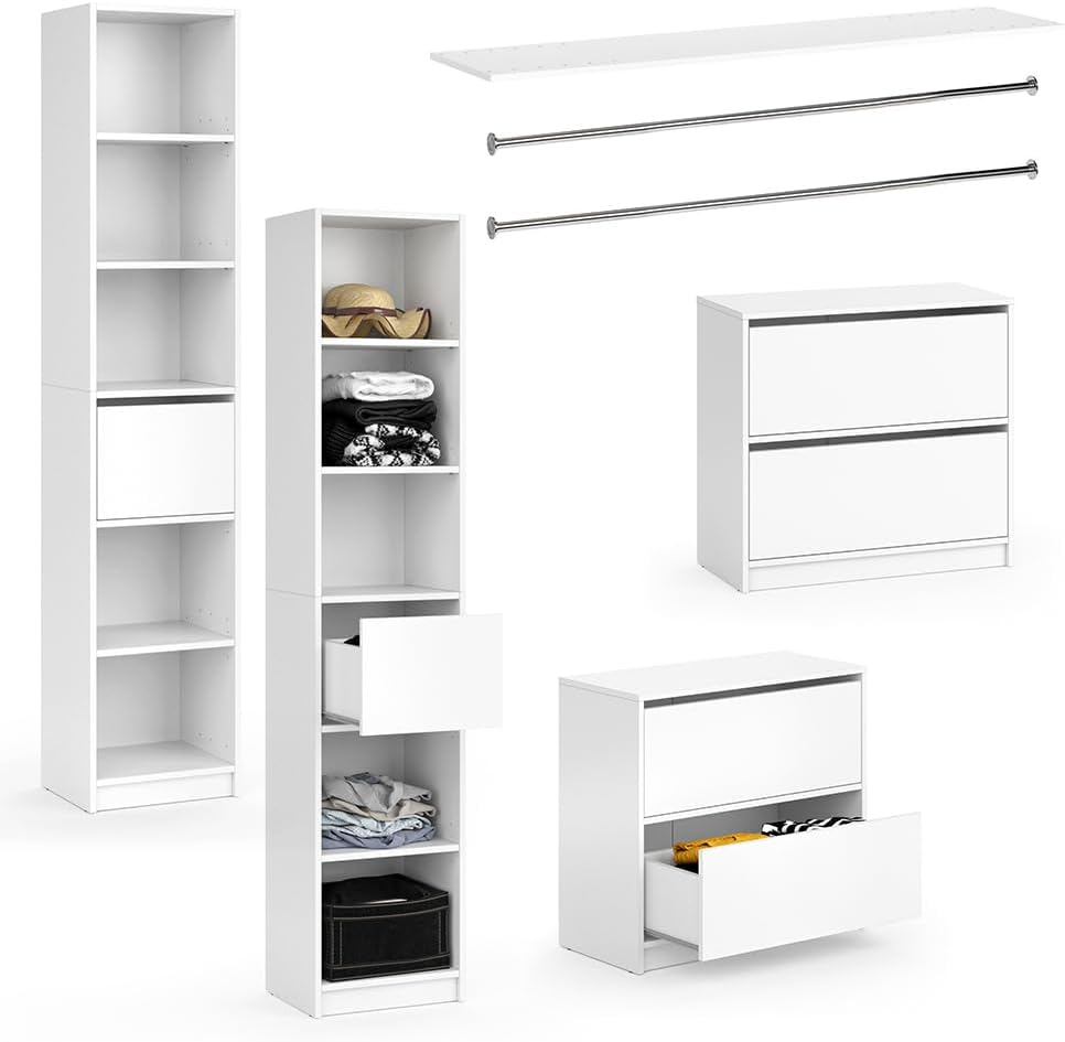 Vicco Guest Wardrobe White Hallway Cupboard - Open Walk In Clothes Stand Wardrobe Hallway Recess Coat Stand (Set XXXL)
