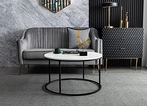 White Round Coffee Table for Living Room, Bedroom and Office, Modern Cocktail Table, Accent Side Sofa Table with Wooden Top & Metal Frame, Sturdy and Stylish, 31.5 Inch