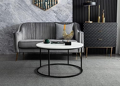 White Round Coffee Table for Living Room, Bedroom and Office, Modern Cocktail Table, Accent Side Sofa Table with Wooden Top & Metal Frame, Sturdy and Stylish, 31.5 Inch